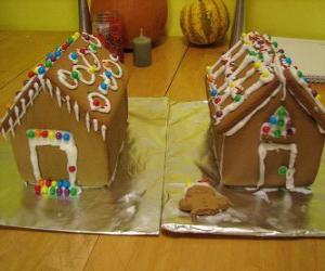 yapboz Tatlı ve güzel yılbaşı süsü, iki gingerbread evler